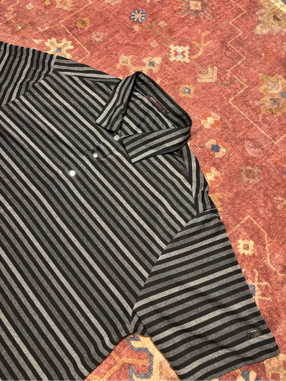 Nike Tiger Woods Collection Mens XL Black Gray Striped Short Sleeve Polo